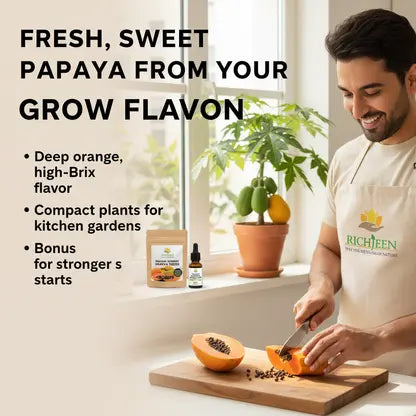 50 Seeds - Big Harvest, Small Space: Premium Hybrid Dwarf Papaya Seeds 🥭+ Plant Growth Supplement Free